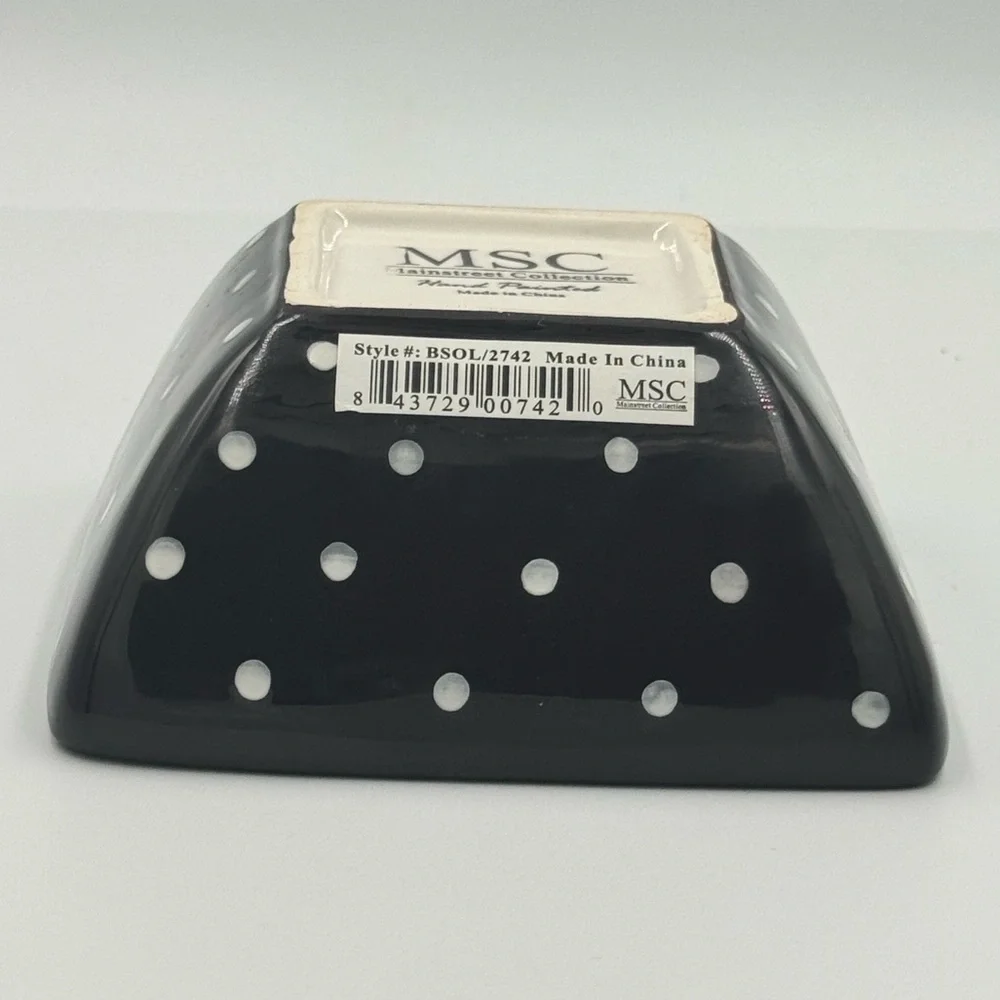 MSC Mainstreet Collection “Olive” Square Bowl  with Polka Dots